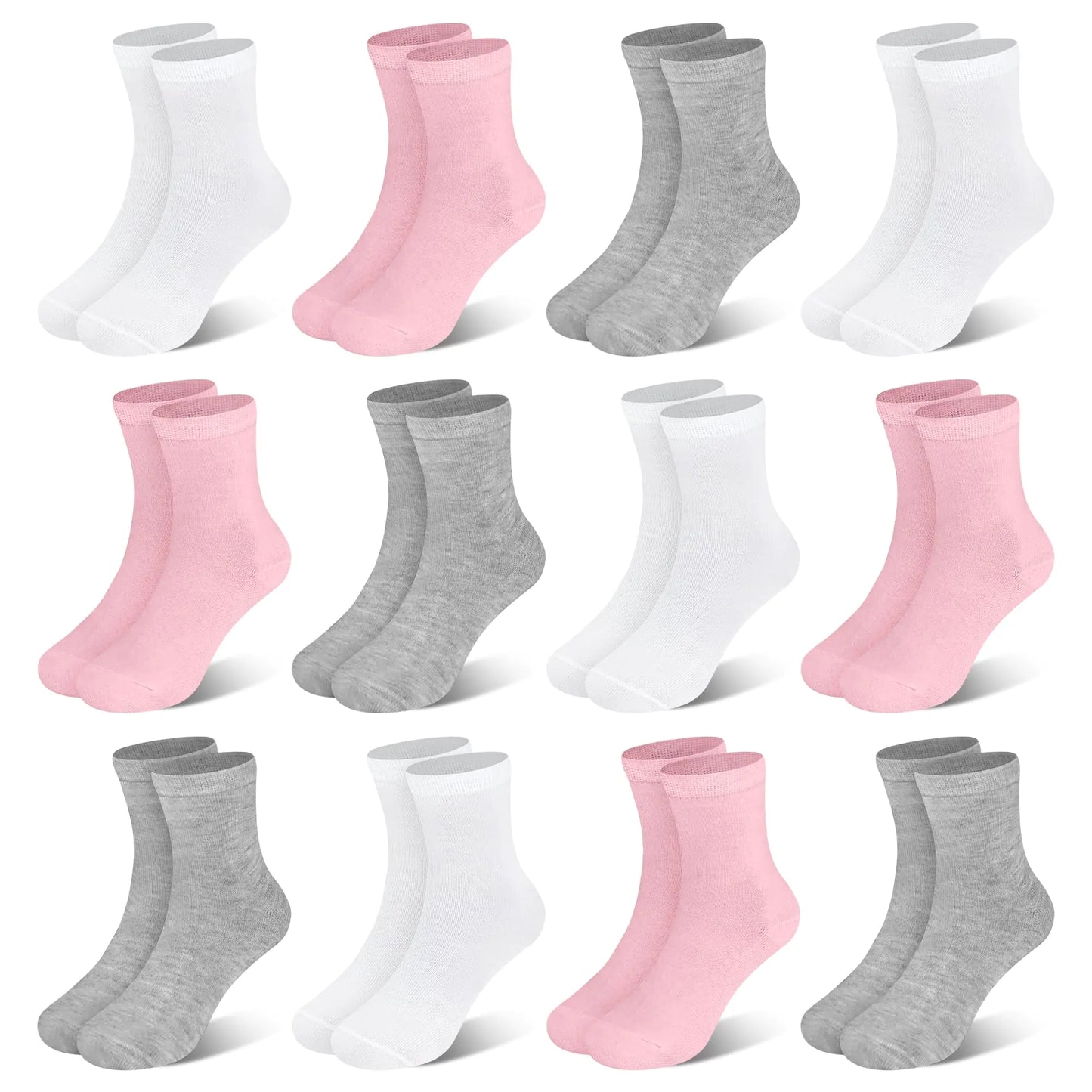 Kids Socks 12 Pairs Crew Socks for Toddler Boys Girls 10-14 Years Athletic Mid Cut Socks Multipack Black White