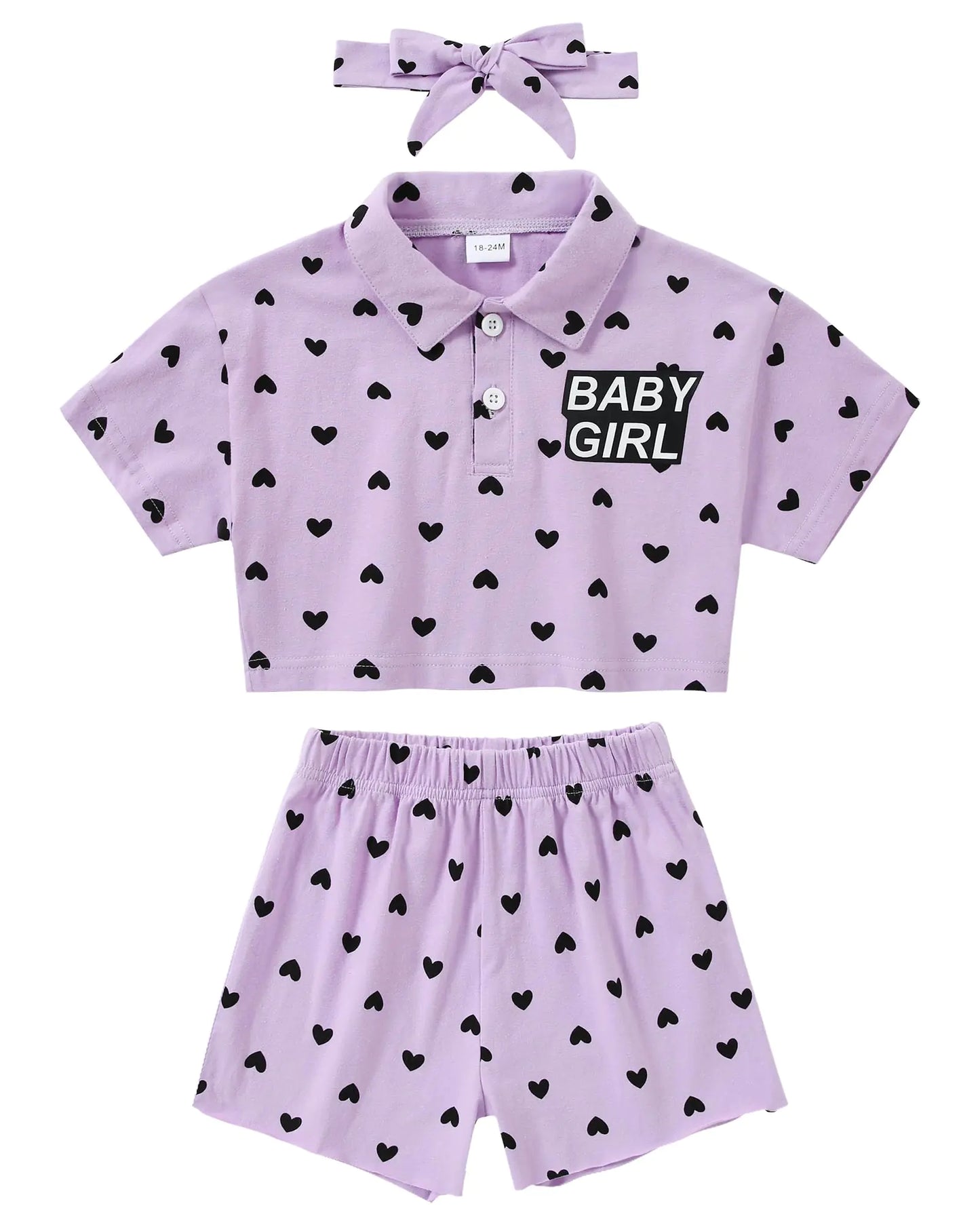 nilikastta Toddler Girl Clothes Baby Girls Outfits Summer Floral Print Shirt+Shorts+Headband 3pcs Baby Clothing 1 2 3 4 5 T Purple