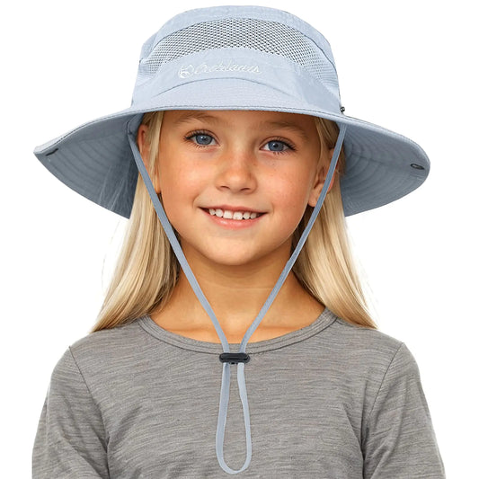 Kids Sun Hat Fishing Hats For Boys Girls UPF 50+ Wide Brim Bucket Hats For Kids Hiking Safari Hat Light Grey