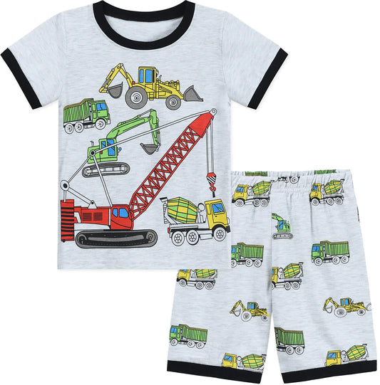 Little Hand Excavator Pajamas for Boys Baby Short Sleeve Pjs Sets 100% Cotton Sleepwear Construction Toddler Outfit 7T