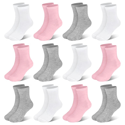 Kids Socks 12 Pairs Crew Socks for Toddler Boys Girls 10-14 Years Athletic Mid Cut Socks Multipack Black White