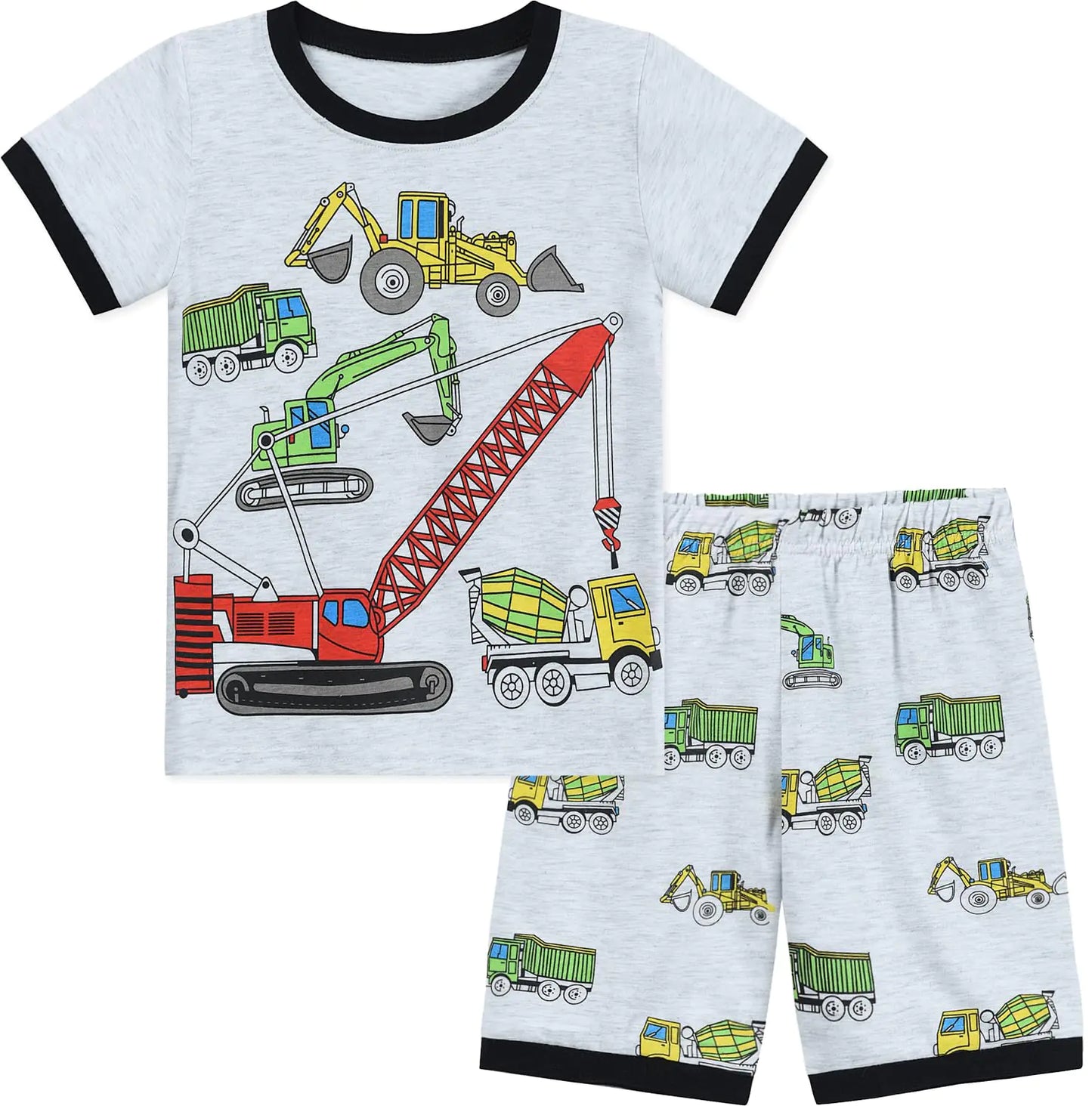 Little Hand Excavator Pajamas for Boys Baby Short Sleeve Pjs Sets 100% Cotton Sleepwear Construction Toddler Outfit 7T