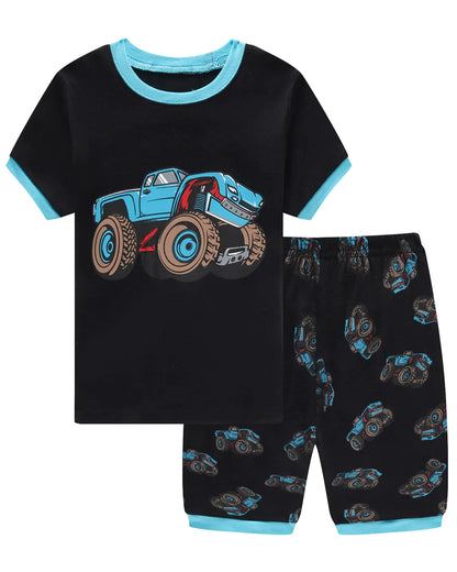 Little bety Boys Summer Shorts Pajamas Sets Cotton Pjs Toddler Boys Monster Car Sleepwear Size 10 Black
