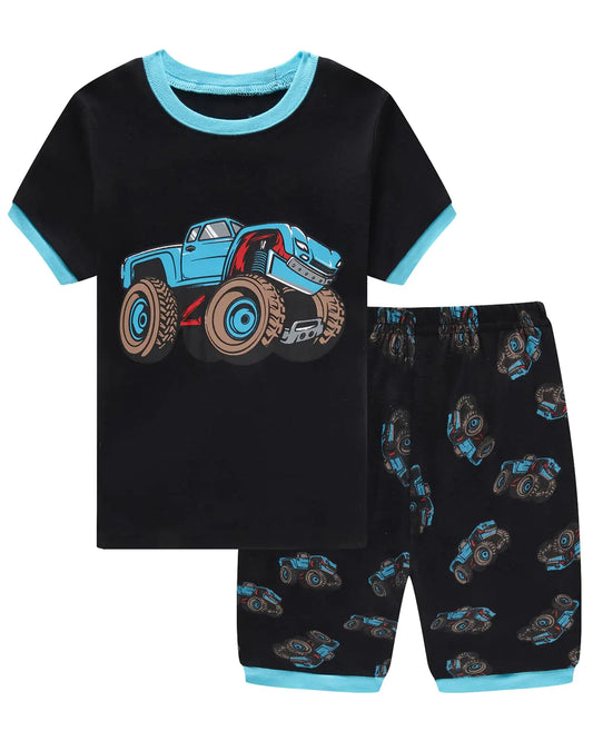 Little bety Boys Summer Shorts Pajamas Sets Cotton Pjs Toddler Boys Monster Car Sleepwear Size 10 Black